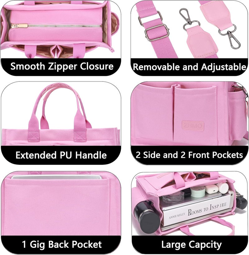 ZHMO Canvas Tote Bag for Women,Women's Bags Crossbody Bags Work Laptop Tote Bag Large Handbags Purse for Travel Nurse Teacher - Image 4
